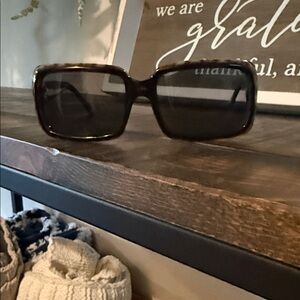 Versace Tortoiseshell Rectangular Sunglasses with Dark Lenses